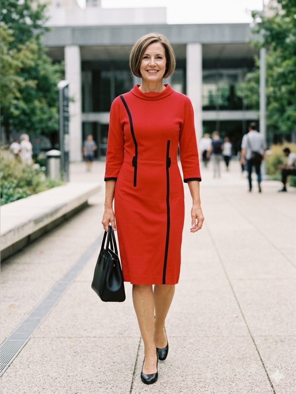 Pat Premo- Vintage Red Dress with Black Trim Sleek Work-to-Evening Style - M